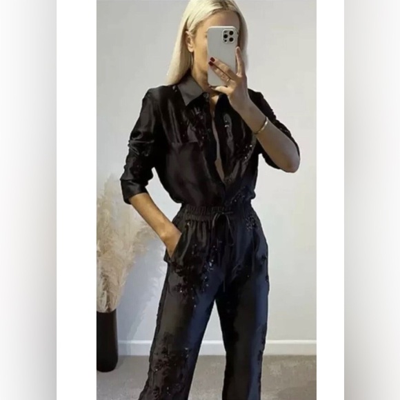 NWT Black Floral Embellished Pants - Picture 4 of 17